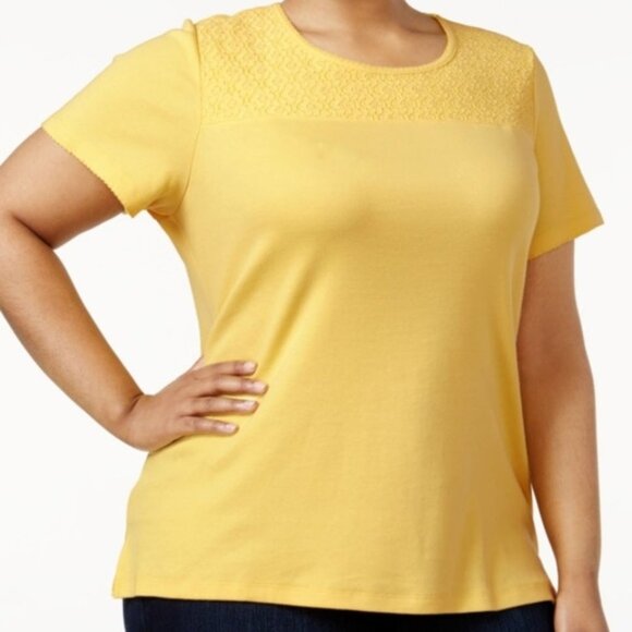 Karen Scott Tops - Karen Scott Lace Yolk Cotton Top Tee Buttercup Yellow